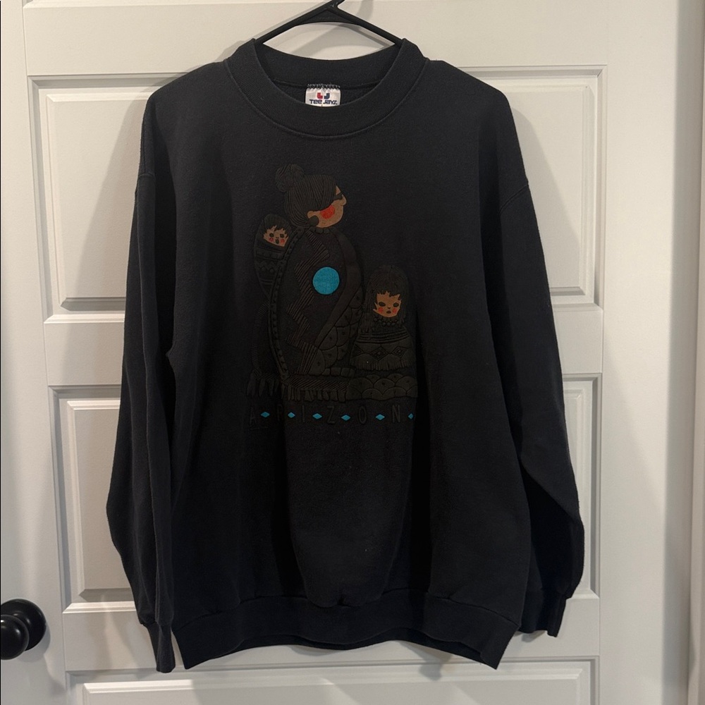 VTG Tee Jays USA Made Arizona Native American Embossed Sweatshirt Black large
